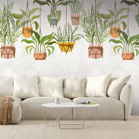 Fototapete Profhome 382661 heißgeprägte Vliestapete glatt mit floralen Ornamenten matt grün rosa gelb 1,59 m x 2,8 m