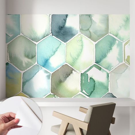 Papier peint adhésif autocollant pour salon chambre à coucher peint imprimé Installation facile Hexagones pastel 104x70 cm (1/5)