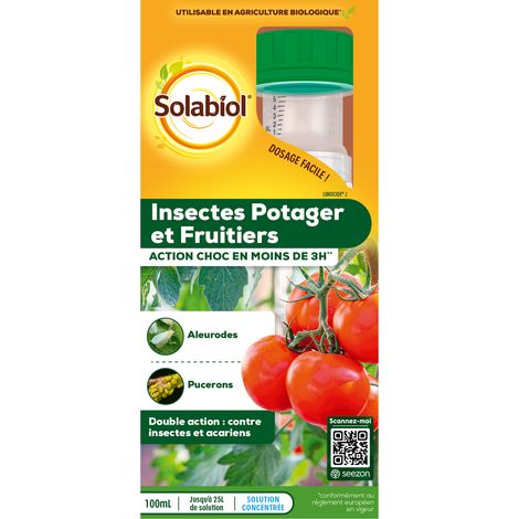 SOLABIOL Insectes Potager - 100ml - 25L De Solution - Agit Sur Un Grand Nombre De Ravageurs - Insectes & Acariens - Bidon Doseur - Utilisable En Agriculture Biologique SOLIPOT100N