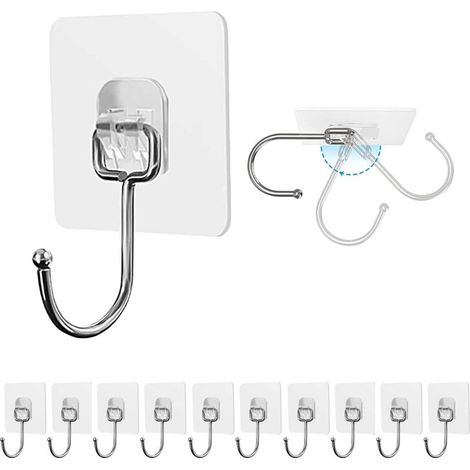 (10 Pièces) Crochet Adhésif 15kg(Max) Transparent Auto Adhesif Imperméable à l'eau et à l'huile Crochet Murale Porte Serviette Pour Accroche Salle de Bain,Cuisine,Plafond,Accrocher,Mural,Porte (1/5)