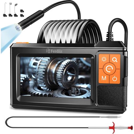 Camera Endoscopique avec Lumière, Caméra Endoscopique HD 1080P avec Écran IPS de 4,3 Pouces, Camera Canalisation avec Câble Semi-Rigide de 5m, Spiral de Nettoyage de Canalisation (1/5)