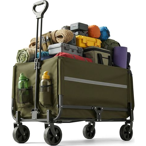 Relaxdays folding wagon, 150 kg, telescopic handle, tailgate, rain cover, shopping & camping, green