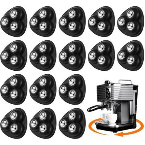 Lot de 16 roulettes auto-adhésives pour appareils électroménagers, roulettes pivotantes à 360 °,pour petites cuisines (noir avec 3 billes en acier)