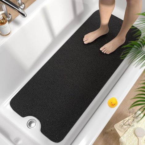 Tapis de Baignoire Antidérapant 100x40cm, Extra Long Tapis de Douche Antiderapant, Loofah en PVC Souple Tapis Antidérapant Baignoire, Séchage Rapide Tapis de Bain, sans Ventouse, Noir (1/5)