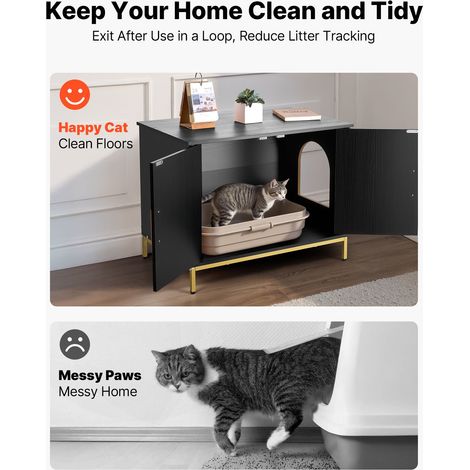 Meuble de Rangement pour Bac à Litière Chat Armoire Cache Maison de Toilette de Chat, Niche Cache-litière avec Pieds en Métal, pour… (1/5)