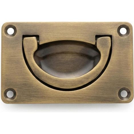 Tiradores empotrados con bisagra, aptos para cajones de muebles, en latón oculto con anilla articulada y acabado bronce. (1/5)