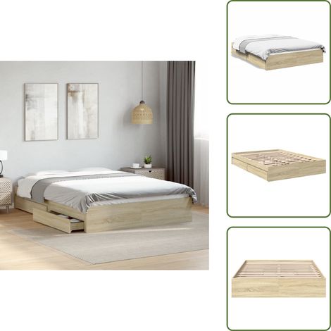 The Living Store Bettgestell mit Schubladen Sonoma-Eiche 140x200cm Holzwerkstoff - Holzbettfassungen - Bettsystem - Doppelbett - Eiche Möbel - Schrankbett (1/5)