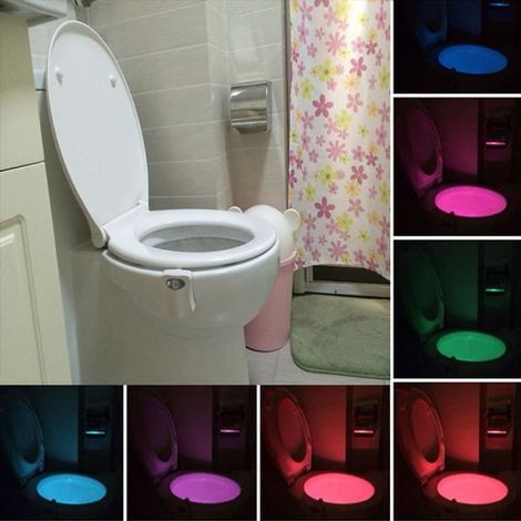 1 PCS Lampe de Toilette WC LED Veilleuses Capteur de Mouvement Humain Salle de Bains Siège Toilette Lumière de Nuit 8 Couleurs (1/4)