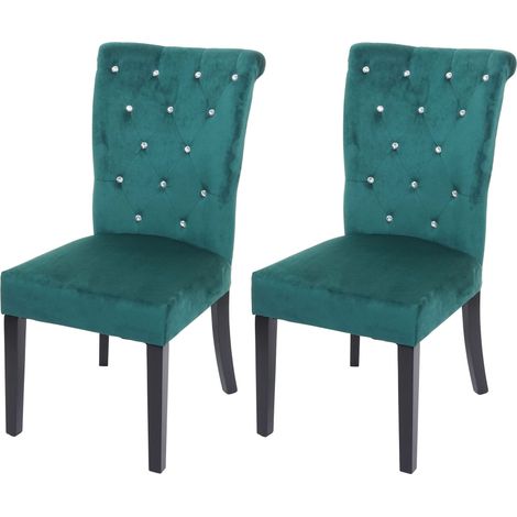 Juego de 2 silla de comedor HHG-513, silla silla de cocina, remaches de terciopelo, verde oscuro, patas negras (1/5)