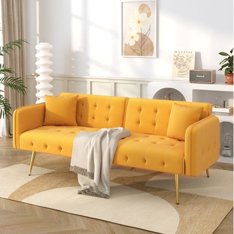 Canape convertible 2 places velours jaune OKMYHOME (1/5)