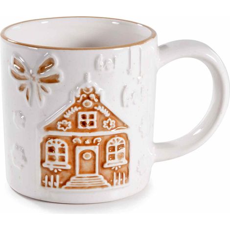Tasses de Noël en céramique colorée brillante avec maisonnette pain d'épices, lot de 4, diam. 9 x H. 9 cm