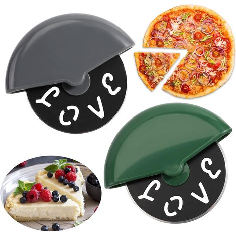 CCYKXA 2pc Stainless Steel Pizza Wheel, Round Pizza Cutter, Pizza Cutter, Pizza Knife with LOVE Design, Pizza Cutter Wheel for Pizza, Cheese, Pies, Waffles and Cookie Dough, Green and Gray (1/5)