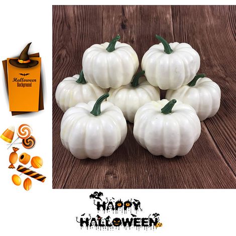 8pcs Citrouilles Artificielles Blanches en Mousse Pour Décoration Automne Halloween Action de Grâce Ornement Scène (1/2)