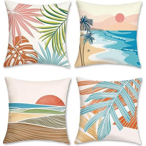 Funda de cojín moderna con estampado de hojas tropicales de 45 x 45 cm, funda de almohada decorativa de terciopelo suave para sofá, sala de estar, dormitorio, silla, jardín y decoración del hogar (4 p (1/4)