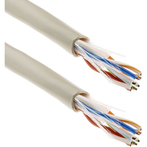 BeMatik - Bobina de cable de red LAN UTP categoría cat.6 24AWG CCA rígido gris 100 m
