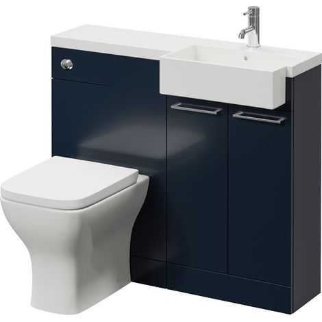 Napoli 250 Deep Blue 1000mm 2 Door Vanity Unit Toilet Suite with Right Hand Square Rico Semi Recessed Basin - 1000mm - Chrome 160mm HandleWith Kingston Toilet Pan and Seat