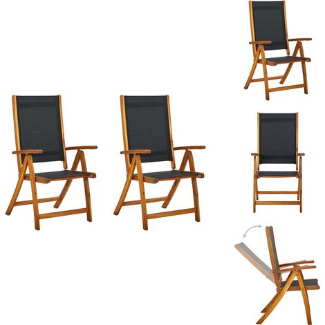 Chaises pliables de jardin lot de 2 Bois d'acacia et textilène - Chaise Pliable - Chaise De Jardin - Mobilier De Jardin - Fauteuil De Jardin - Acacia (1/5)