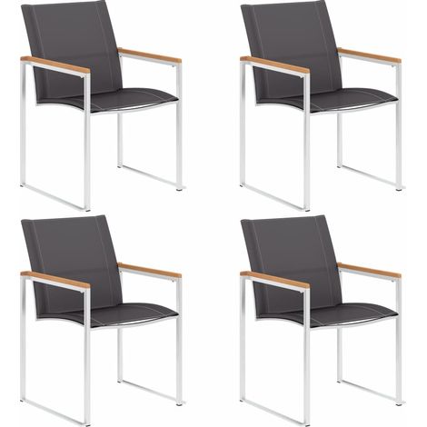 Chaises de jardin 4 pcs Textilène et acier inoxydable Gris (1/5)