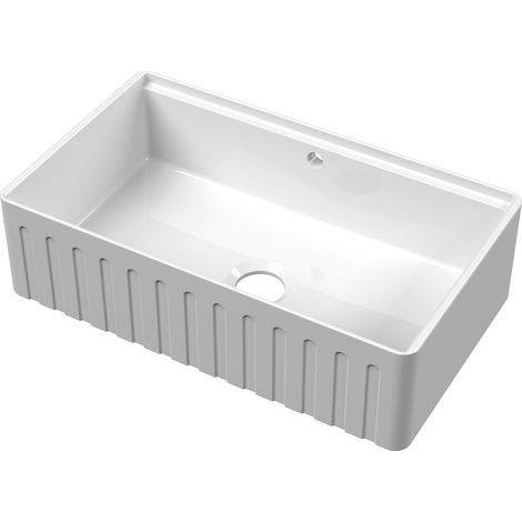 Fireclay Single Bowl Fluted Front Kitchen Sink with Ledge and Overflow - 795mm - Balterley