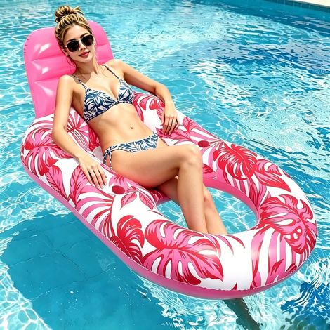 Fauteuil de piscine gonflable pour adultes, matelas gonflable avec porte-gobelets intégrés et repose-pieds pratique, adapté pour les fêtes aquatiques et les excursions d'été à la piscine (1/5)