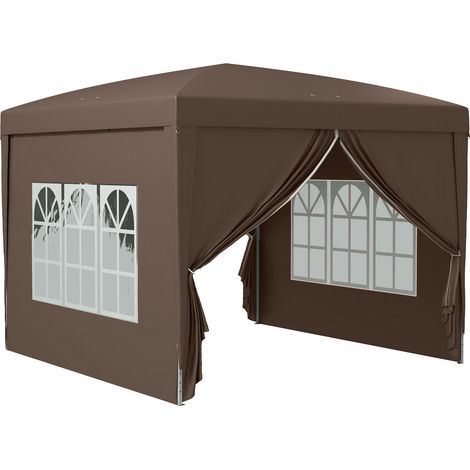 Pop-up Faltpavillon 3x3 m, wasserabweisend, stabil & winterfest, UV-Schutz 50+, inkl. 4 Seitenteile und Tragetasche, Partyzelt für Garten & Camping, Kaffee