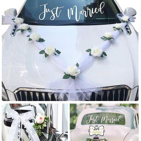 Kit de décoration de voiture de mariage blanc,Guirlande de mariage,Décoration de voiture,Décoration florale de voiture (1/5)