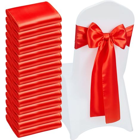 Ruban de Chaise en Satin avec Nœuds, 50 Pièces, 7 x 108 cm, Rouge, Décor de Réception de Mariage, pour Cérémonie, Baby Shower, Fête, Banquet et Housse de Chaise (1/5)