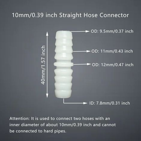 Raccord droit de 10 mm (5 pièces) pour réparation de tuyau, rallonge de joint traversant, raccord en plastique de diamètre égal, 5 pièces, 1 pièce, pour laboratoire et irrigation de jardin (1/5)