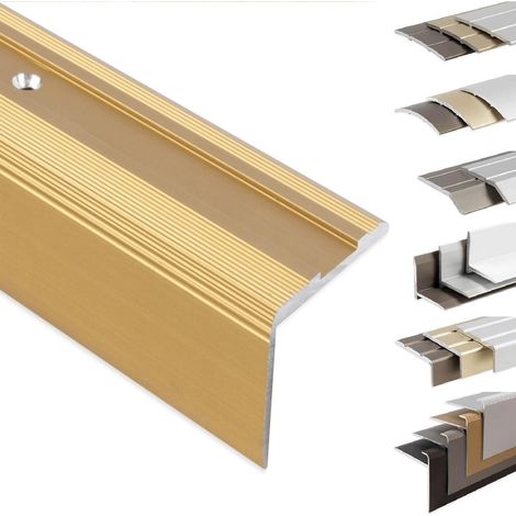 Glory Profilés de bord d'escalier autocollants ou pré-percés avec matériel de montage –Aluminium anodisé Forme: L Or élégant M 100 cm (1/5)