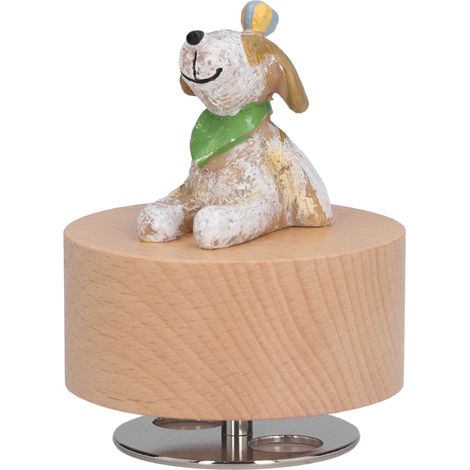 Boîte à musique ronde en bois DIY - Décoration meuble et cadeau fêtes - Modèle chiot (1/5)