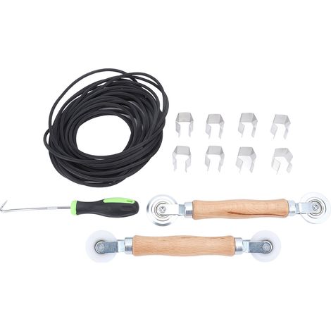Kit di riparazione per zanzariere, rullo in acciaio e nylon, scanalatura da 10 metri, 8 pezzi, gancio per la rimozione delle clip, 5 in 1 per finestre e porte. (1/5)