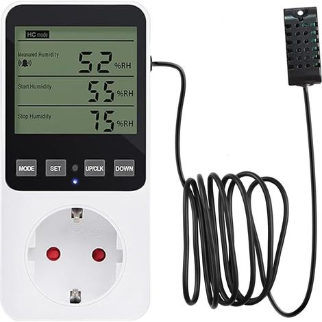 Régulateur d'humidité 230 V, thermostat numérique hygrostat prise avec capteur, interrupteur de température, régulateur d'humidité pour serre, terrarium, humidificateur, aquarium (1/5)