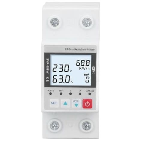 Protector de subtensión WiFi JSSEVN 230V 50Hz 60Hz 63A, control remoto, estabilizador de voltaje ajustable (1/5)