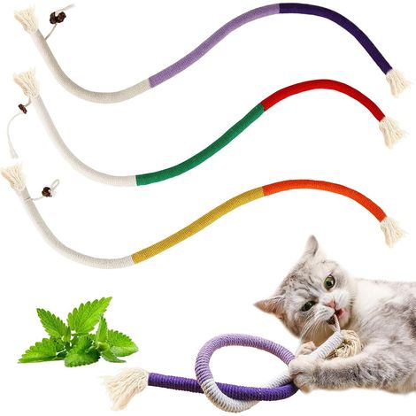 Jouets à herbe à chat pour chats d'intérieur, jouets en corde serpentine avec fruits de la file, pour le nettoyage des dents, jouet interactif à mâcher pour chat dans des couleurs assorties (1/5)