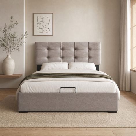 CHICFURN Cama con arcón 90x200 cm de terciopelo gris claro, cabecero ajustable, sin colchón (1/5)