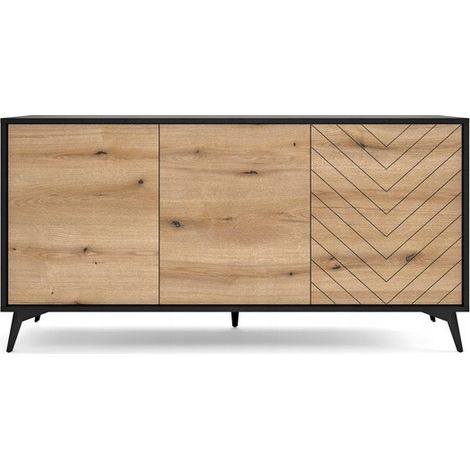 Commode de rangement Meuble universel évoque chêne/noir 154x77x39cm DIAMANT K154 sur pieds