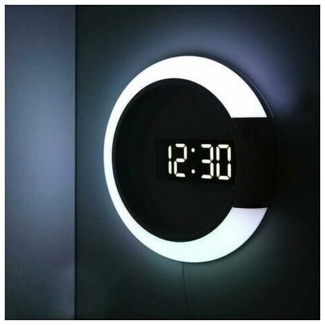 Horloge murale à LED, télécommande créative, horloge numérique, miroir creux, alarme de température, 7 couleurs changeantes, veilleuse pour la maison, le bureau,3131cm (1/4)
