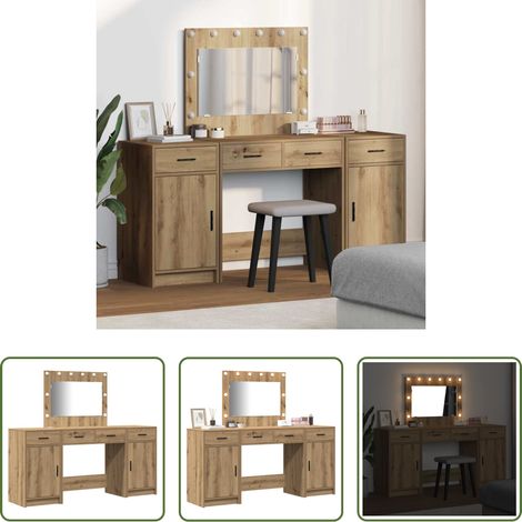 Schminktisch Holz - Schminktisch mit Spiegelbeleuchtung 3 pcs Braun Holzwerkstoff (1/5)