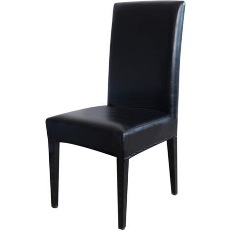 Sollbry Lot de 4 housses de chaise imperméables en cuir synthétique - Épais et extensibles - Pour la maison, le bureau, l'hôtel, la décoration de fête - Noir - Cuir synthétique (1/4)
