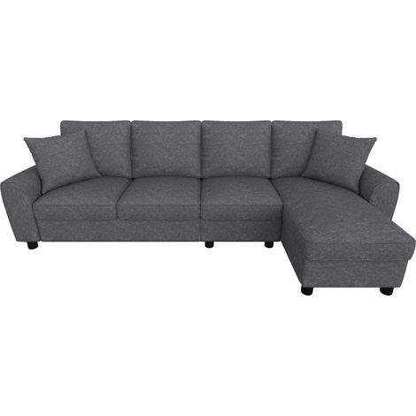 Divano angolare a L in ciniglia grigio con chaise longue e contenitore 280x136x82 cm (1/5)