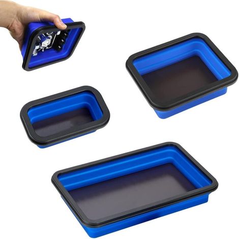 3 Pièces Plateau Magnétique, Plateau Pliable Set, Accessoires d'atelier pour Petits Boulons Écrous, Rondelles et Autres Petites Pièces Outils (Bleu) (1/5)