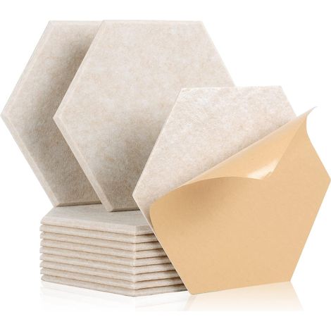 12 Panneau Acoustique Mural Autocollante,30 x 26 x 1cm Panneaux Acoustiques Hexagonal Auto-Adhésif Pour Studio d'enregistrement,Bureau,Studio et Décoration,Camel (1/5)