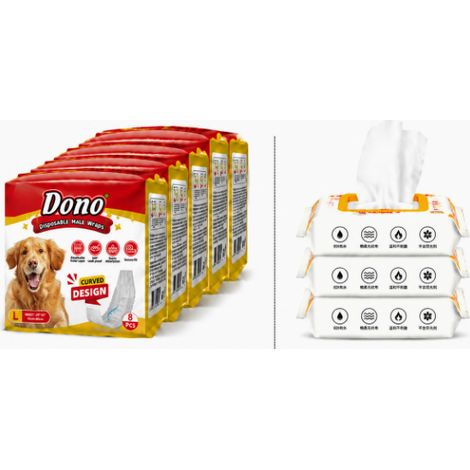 Couches pour chien mâle DONO taille MINI conception bombée renforcée lot 10 paquets + 3 lingettes offertes (1/5)