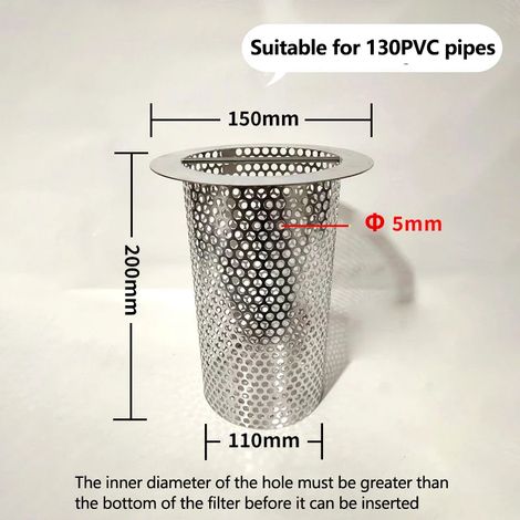 (130-20) Grande bonde de fond de baignoire extérieure en acier inoxydable, filtre à tamis épais soudé manuellement, sur mesure pour piscine. (1/4)