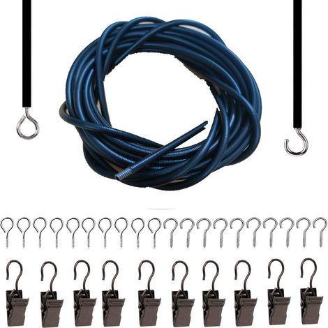 6-meter black spring rope with 10 eyelets, 10 question marks, and 10 black steel clips (set). (1/5)