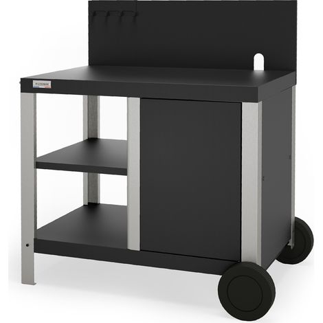 Le Marquier – Chariot à plancha inox 99x64cm – 2 étagères 43x36cm – Crédence haute avec porte-ustensiles – 2 roues avec enjoliveurs (1/7)