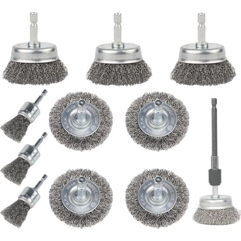 Lot de 10 brosses métalliques pour perceuse avec tige hexagonale de 1/4" (1/5)