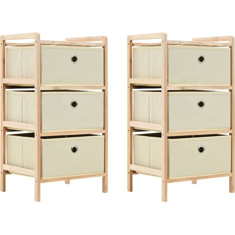 Coffres à paniers, lot de 2, avec 3 paniers en tissu, bois de cèdre, beige
