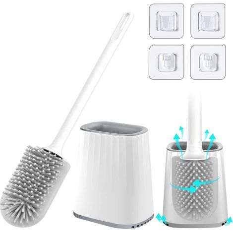 Brosse de Toilette, Brosse WC en Silicone, Brosse Toilettes WC avec Support à Séchage Rapide, Brosse de Toilette en Silicone pour Toilette de Bain, Brosse WC Noir et Supports Mural/Sol (1/5)