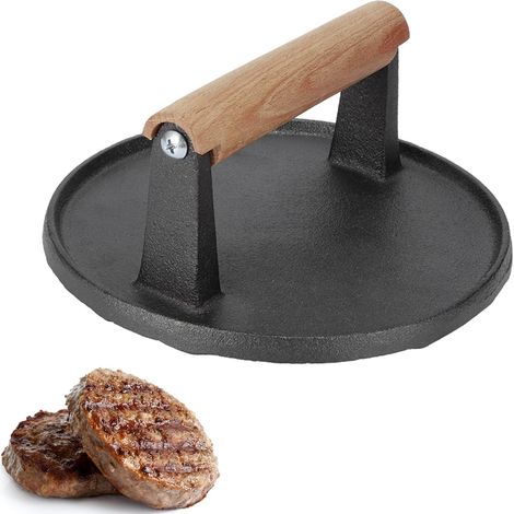 Presse à hamburger, presse à steak haché antiadhésive avec manche en bois, moule à viande pour hamburgers, galettes, barbecue (plaque à viande ronde pressée) (1/3)